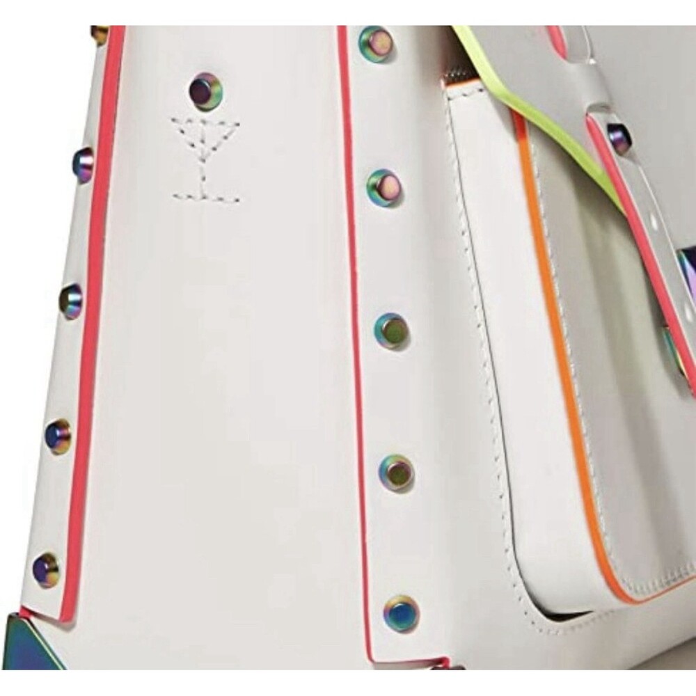 Michael Kors Manhattan Satchel Optic White Rainbow Stud Leather Bag - Picture 4 of 16